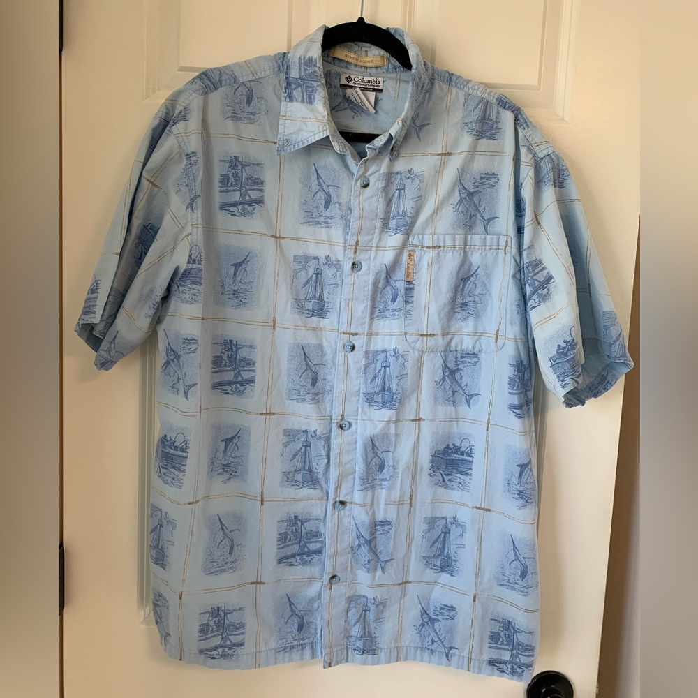 Columbia Shirt Mens Size Extra‎ Large River Lodge Sword Fish Print Outdoor big